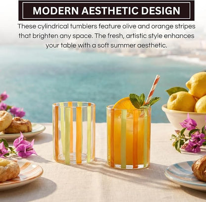 Capri Italian Design Cylindrical Tumblers, 2 Set Olive & Orange Summer Glasses - Image 3