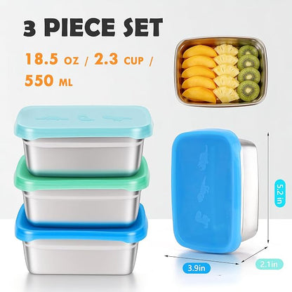 3-Pack Stainless Steel Snack Containers - 550ml Leakproof Colorful Lids - Image 5