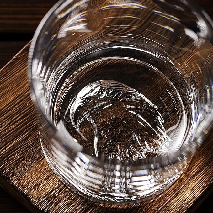 Whiskey Glasses Set of 4 with Eagle Pattern 10 oz Old Fashioned Glasses | Suit - Image 3