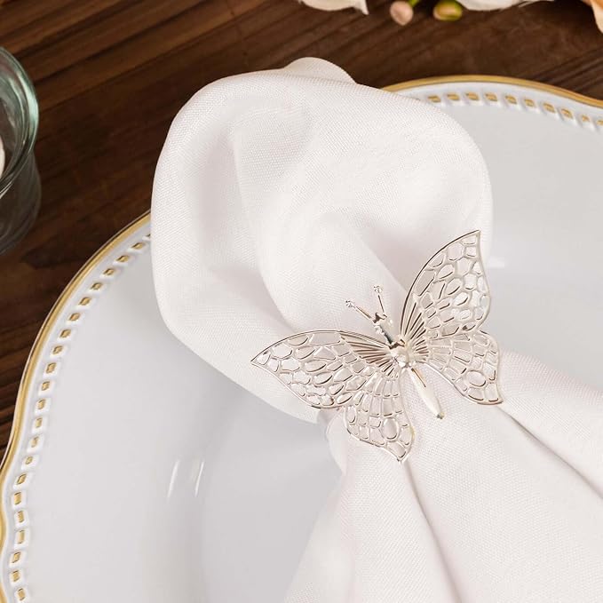 Efavormart 4 Pack | Metallic Silver Laser Cut Butterfly Napkin Rings, - Image 4
