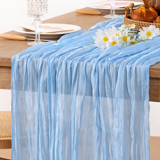 6 Pack Baby Blue Cheesecloth Table Runner 10ft Baby Shower Table Decor | - Image 6