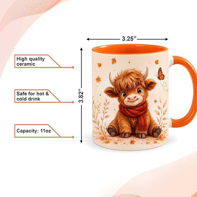 Hyturtle Highland Cow Coffee Mug, Cute Fall Maple Leaf Gift - Image 4