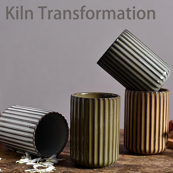 Vinitage Ceramic Mug, Japanese Tea Cup 10oz Striped Cup No Handle Drinking Cup - Image 6