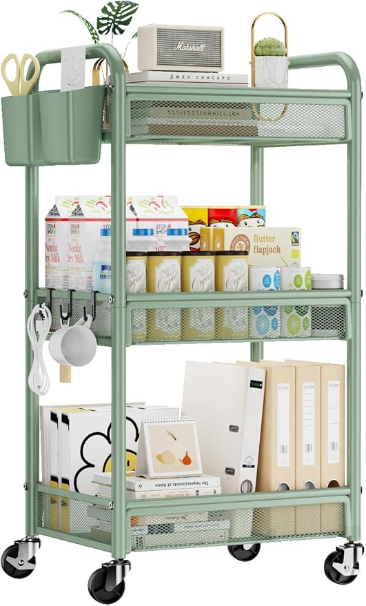 3 Tier Metal Rolling Cart, Art Workspace, Bedside Storage by YASONIC