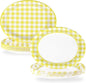 50Pcs Yellow Gingham Oval Paper Plates 10"x12" Large Yellow and White Buffalo Checkered Plaid Plates Disposable Heavy Duty Gingham Party Supplies for Picnic BBQ Baby Shower Birthday Party Decorations