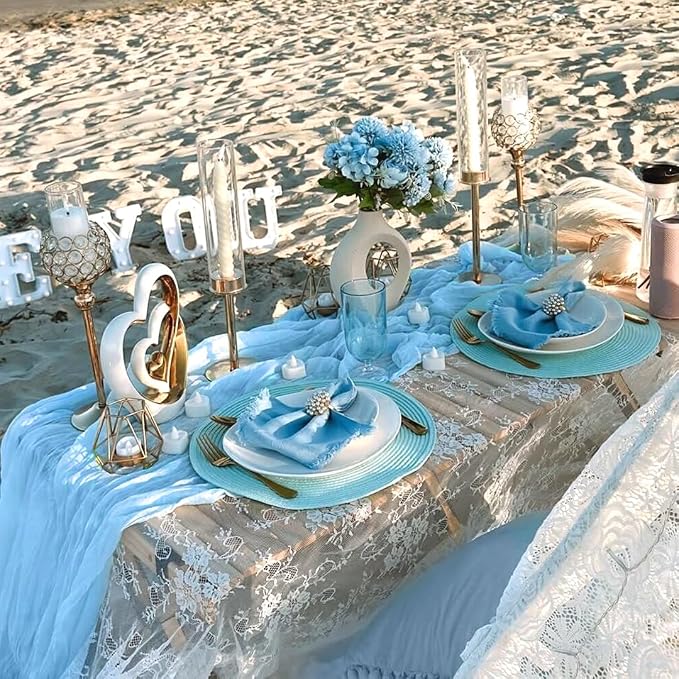 6 Pack Baby Blue Cheesecloth Table Runner 35x120 inch, Boho Sheer Light Blue - Image 9