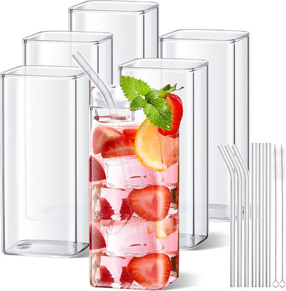 Sumind Set of 6 Square Drinking Glasses, Square Glass Cup 13 oz, Modern by Sumind
