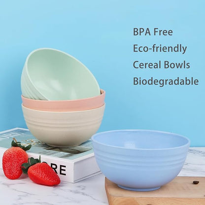 Unbreakable Cereal Bowls 24 OZ Reusable Wheat Straw Bowl Set of 4, Microwave & - Image 6