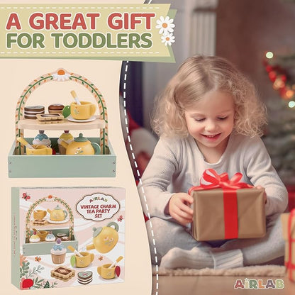 Wooden Tea Sets for Little Girls Play Food Cake Pretend Play Toys | 3-5 Kitchen - Image 8