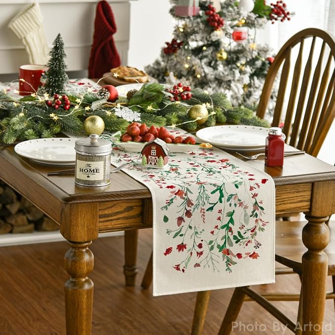 Artoid Mode Floral Leaves Christmas Table Runner, Wild Flowers and Grasses - Image 2