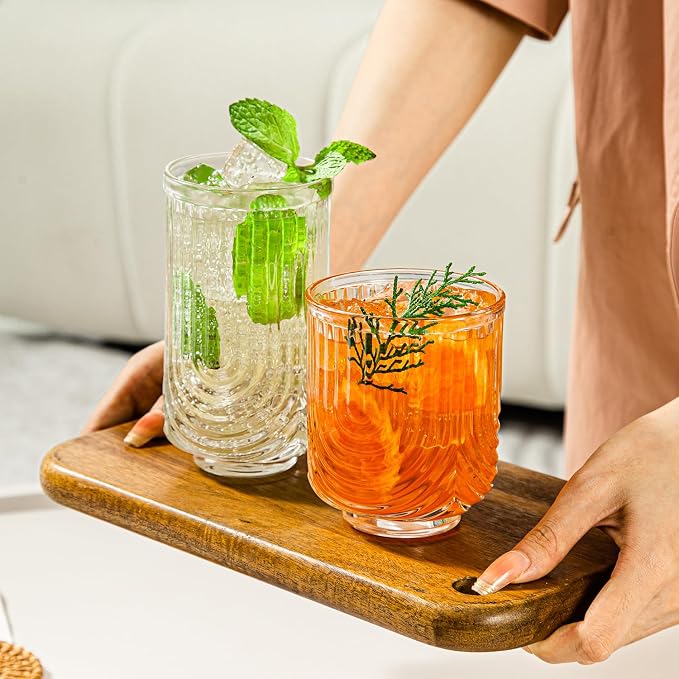 Ribbed Glassware Set of 8, Durable Cocktails & Iced Coffee Cups, Versatile - Image 7