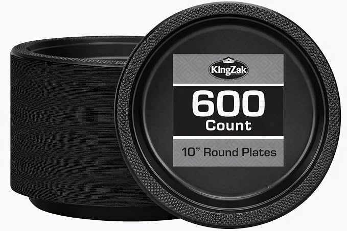 Hanna K. Signature Black Plastic Plates 10 Inch 600 Count – Heavy Duty by HannaKSignature