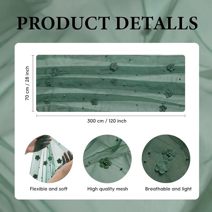 Artoid Mode Green Flower Pearl Green Gauze Table Runner 10FT, Seasonal Sheer - Image 7