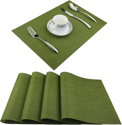 Vinyl Placemats,Washable Table Mats Easy to Clean Woven Placemats for Dining Table Set of 4 (Sage Green)