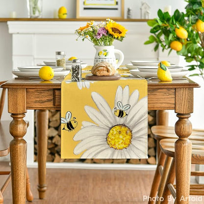 Artoid Mode Yellow Bee Sunflower Summer Table Runner, Seasonal Spring Holiday - Image 2