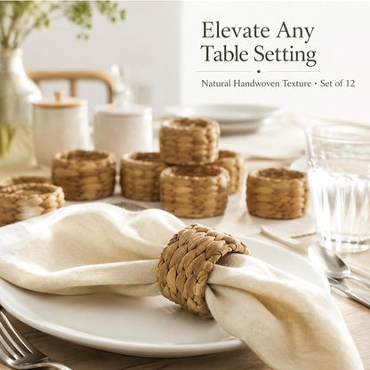 12 Pcs Rattan Woven Water Hyacinth Napkin Rings, Natural Farmhouse Wicker - Image 4