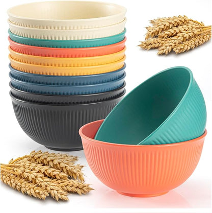 12Pack 24 oz Unbreakable Cereal Bowls, Reusable Plastic Lightweight Bowls by LIANGKEN