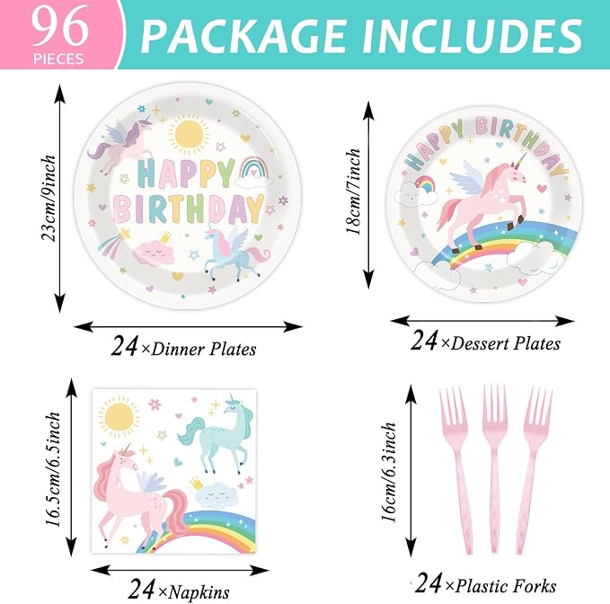 96Pcs Pastel Unicorn Party Supplies Unicorn Paper Plates Napkins Pastel - Image 2