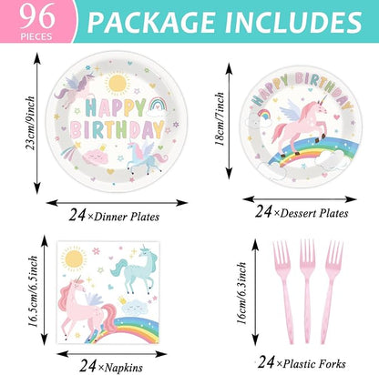 96Pcs Pastel Unicorn Party Supplies Unicorn Paper Plates Napkins Pastel - Image 2