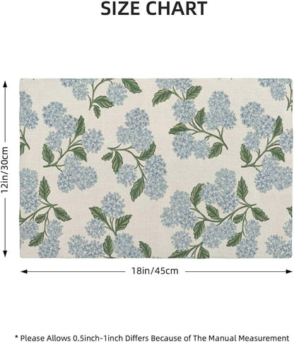 Blue Green Spring Placemats Set of 6 Hydrangea Flower Decor Place Mats 12x18 Inch Vintage Floral Summer Seasonal Decorative Linen Table Mats for Home Kitchen Dining Party Table Decoration