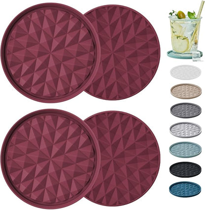 Silicone Coasters for Drinks[4 Pack]- Cup Mat for Tabletop Protection-Non-Slip, Non-Stick, Coffee Table Decor, Great Gift for Any Occasion, Red