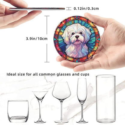 Maltese Stained Dog Breed Glass Art Leather Drinks Coasters - Image 3