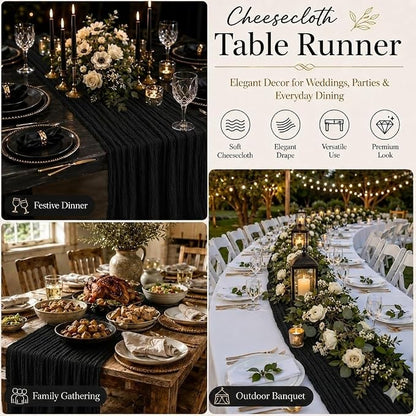 6 Pack Black Cheesecloth Table Runner 22 x 120 Inch | Gauze Table Runners 10FT - Image 6