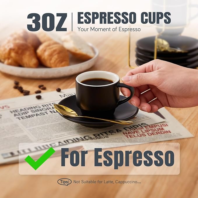 Lareina 3-Ounce Espresso Cups Set of 4, Small Stackable Coffee Cups - Image 2