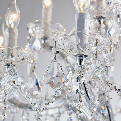 Modern Chrome Chandelier Light Fixture - Luxury Maria Theresa Crystal Chandeliers for Dining Room, Kitchen Island, Living Room, Bedroom, 15 Lights, 2 Layers