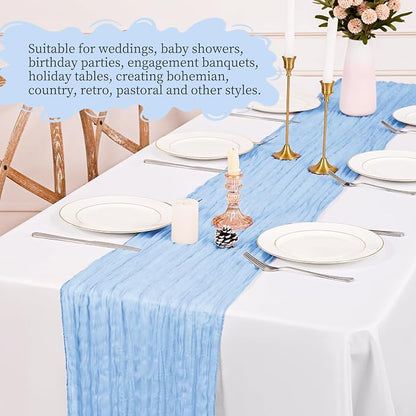 4 Pack Light Blue Table Runner 17 x 108inch Cheesecloth Table Runner Boho Gauze - Image 6