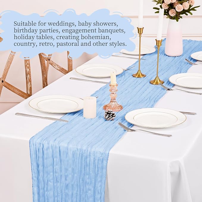8 Pack Light Blue Table Runner 17 x 108inch Cheesecloth Table Runner Boho Gauze - Image 6
