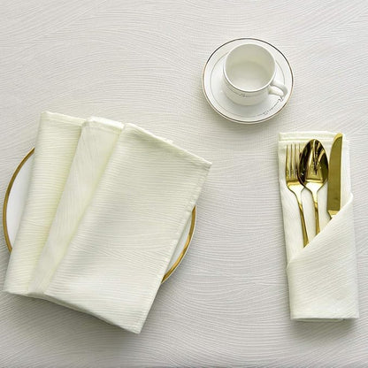 maxmill Jacquard Cloth Napkin 20 x 20 Inch Swirl Pattern Solid Washable Polyester Dinner Napkins Set of 4 with Hemmed Edges Great for Family Holiday Dinners Weddings Parties and Banquets Ivory