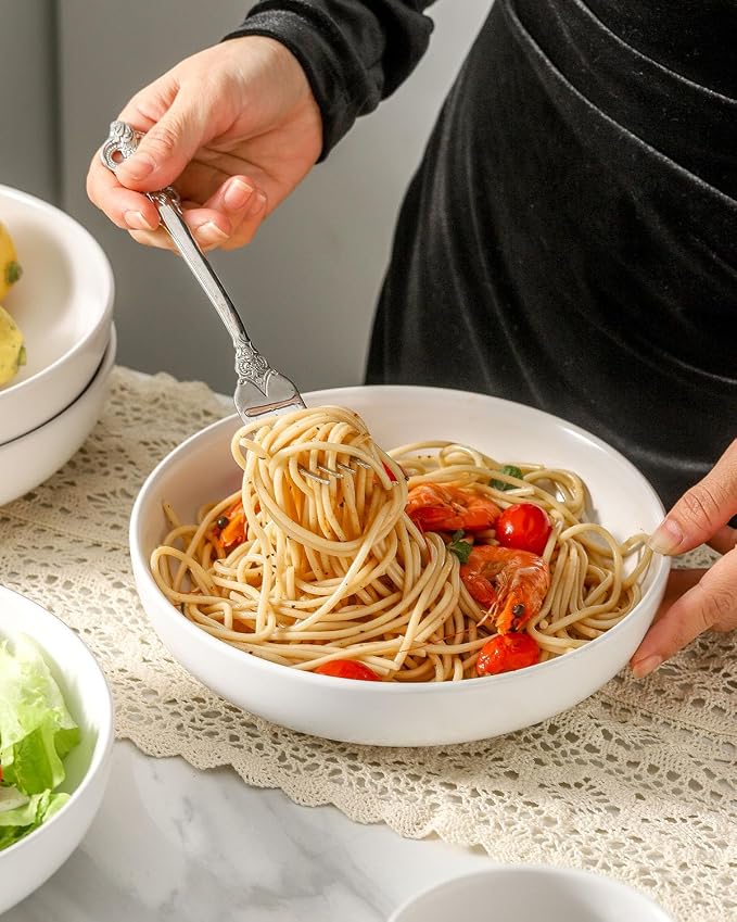 Pasta Bowls Set of 4, Stoneware 34 oz Salad Bowls, Ceramic Bowl Plates - Image 6