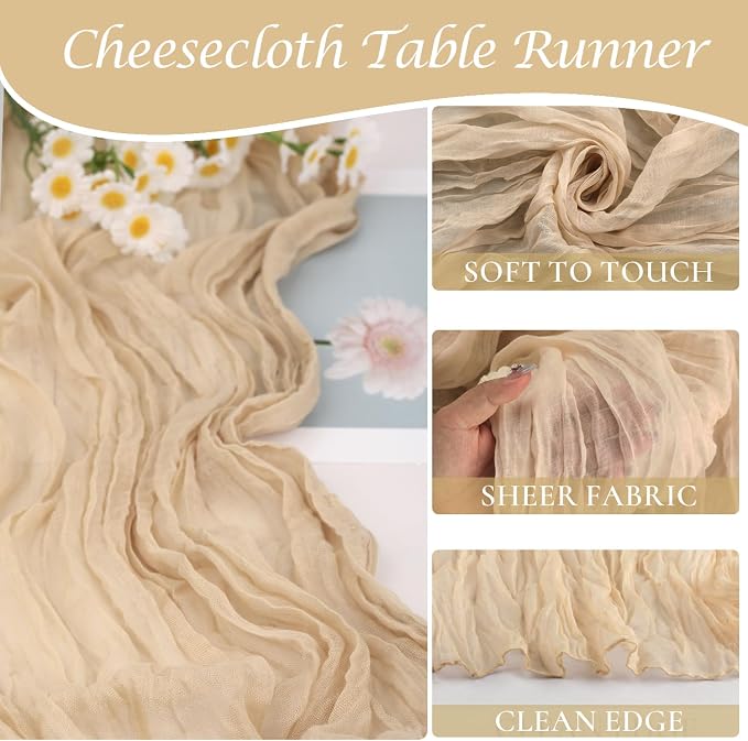 12 Pack Champagne Cheesecloth Table Runner 35x120 Inches, Summer Cheese Cloth - Image 3