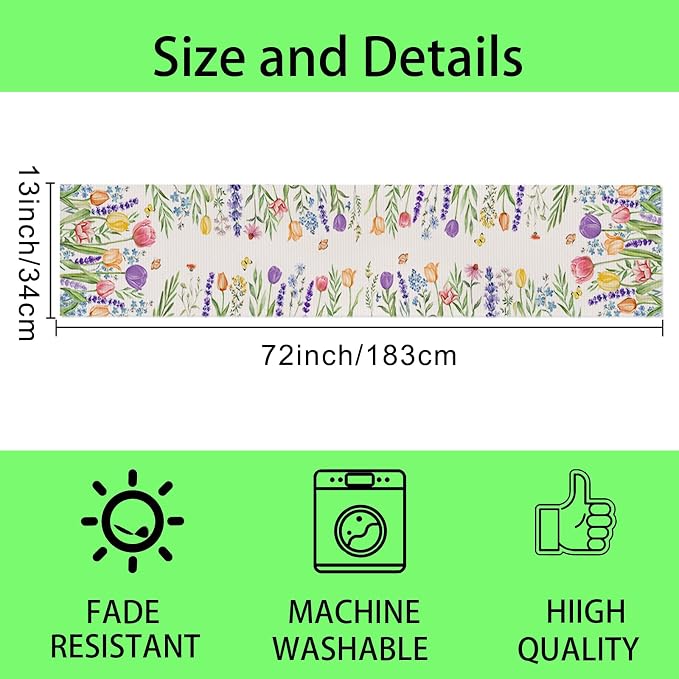 Spring Floral Table Runner Decorations, Tulip and Lavender Farmhouse Table Scarf - Image 8