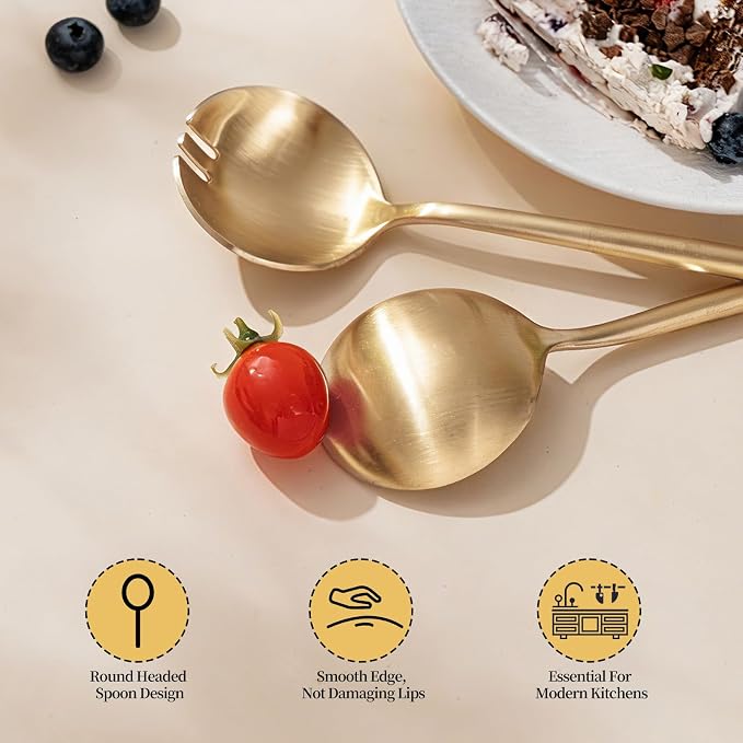 O.C.E. Salad Server, Premium Stainless Steel Spoon and Fork Set, 10.3 inch - Image 3