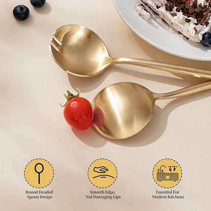O.C.E. Salad Server, Premium Stainless Steel Spoon and Fork Set, 10.3 inch - Image 3