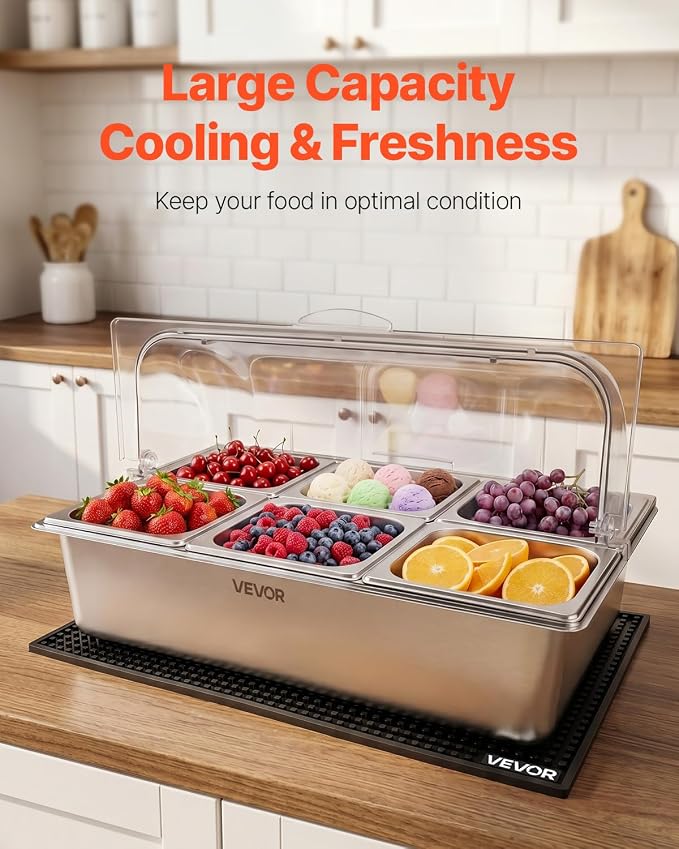 VEVOR Countertop Food Serving Display Container, Stainless Steel Food Salad - Image 4