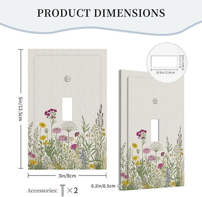 Decorative Light Switch Cover Wildflower Botanical Plant Herbs Flower 1 Gang Wall Plate Cover Single Toggle Outlet Covers Switchplate Electrical Faceplate for Bathroom Livingroom Decor（2 Pack）