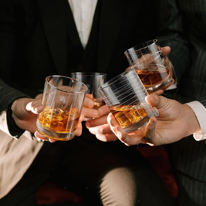 Joeyan Hand Blown Etched Whiskey Glasses, Old Fashioned Tumblers - Image 6