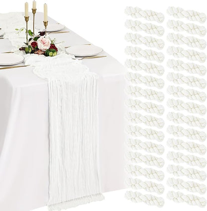 30 Pack Cheesecloth Table Runner 10FT Ivory White Table Runner Boho Gauze by Showgeous