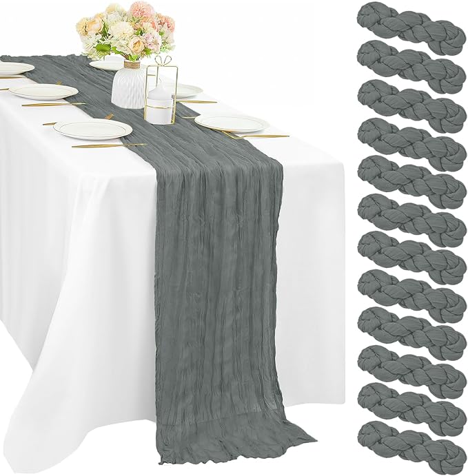 12 Pcs Gray 35 x 120 Inches Long Cheesecloth Table Runner 10FT Runner by Sunnyline