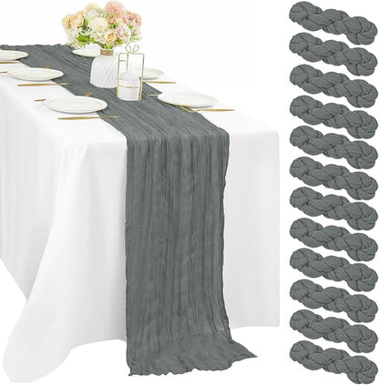 12 Pcs Gray 35 x 120 Inches Long Cheesecloth Table Runner 10FT Runner by Sunnyline