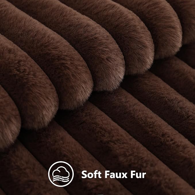 decorUhome Cozy Faux Fur Throw Pillow Covers 12x20 Set of 2 Decorative Soft Plush Striped Lumbar Modern Farmhouse Boho Couch Pillow Cases with Velvet Back for Sofa Bed Living Room, Dark Brown