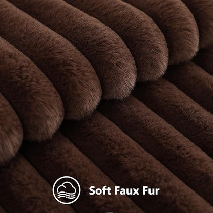 decorUhome Cozy Faux Fur Throw Pillow Covers 12x20 Set of 2 Decorative Soft Plush Striped Lumbar Modern Farmhouse Boho Couch Pillow Cases with Velvet Back for Sofa Bed Living Room, Dark Brown