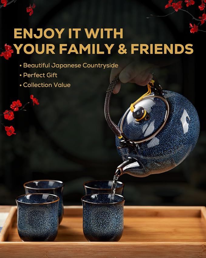 DUJUST Japanese Tea Set for 6, Kiln Altered Glaze Porcelain Tea Set - Image 2