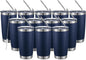 COMOOO 20oz Double Wall Vacuum Insulated Travel Mug Bulk Stainless Steel Tumbler with Lid and Straw Durable Powder Coated Insulated Coffee Cup for Cold & Hot Drinks (Navy, 12 pack