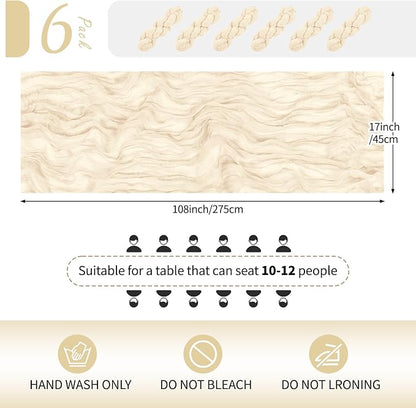 6 Pack Ivory Cheesecloth Table Runner 17x108 Inch Semi Sheer Boho Gauze Cheese - Image 2