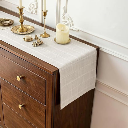 Linen Textured Table Runner, Machine Washable, Farmhouse Neutral Checked table - Image 5