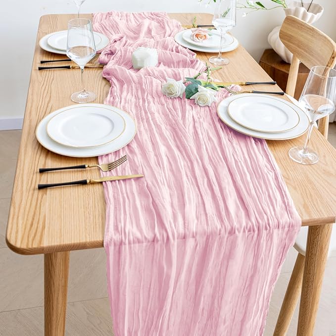 Cheesecloth Table Runner Blush Pink 10FT Boho Gauze Runner, 12 Pack | 120 Inch - Image 6